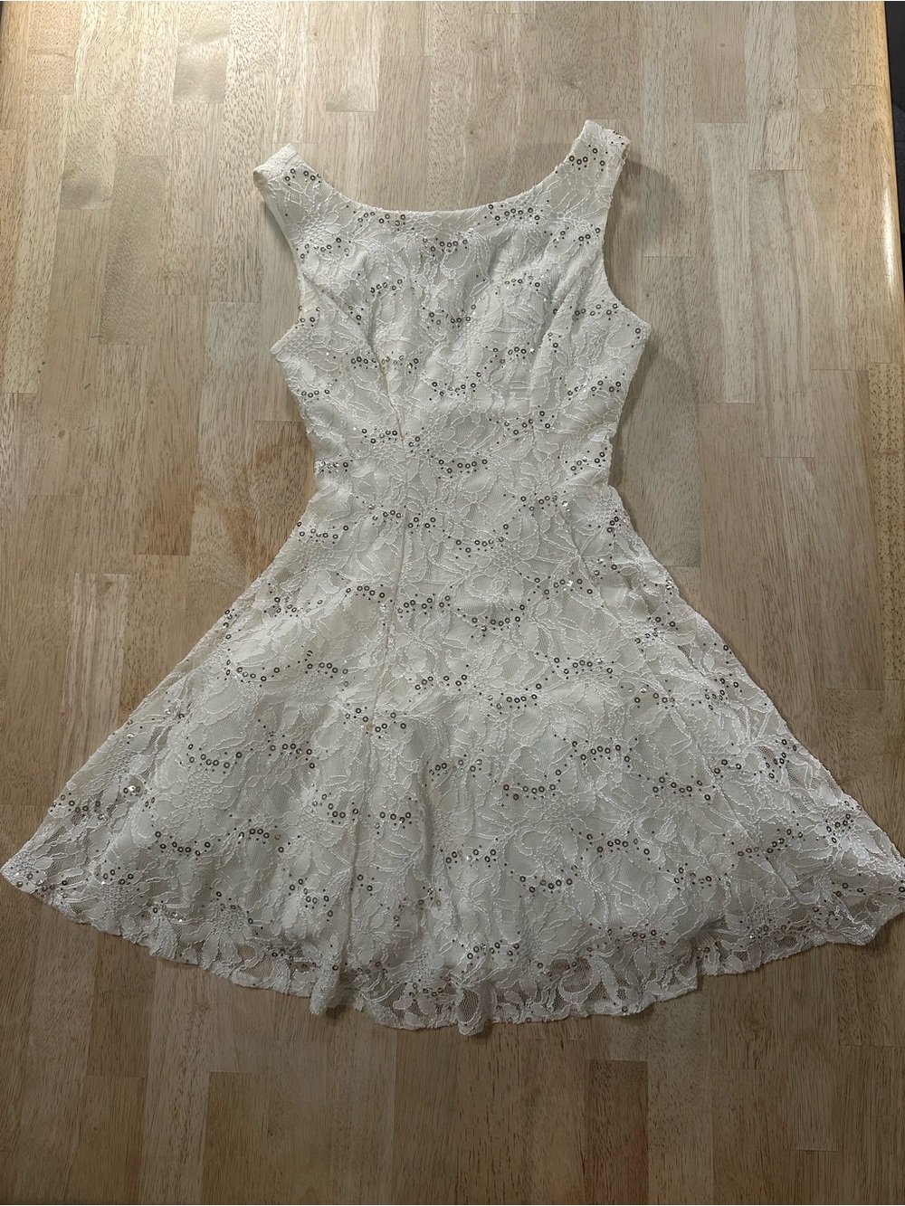 B Darlin Cream Lace Fit & Flare Sleeveless Dress